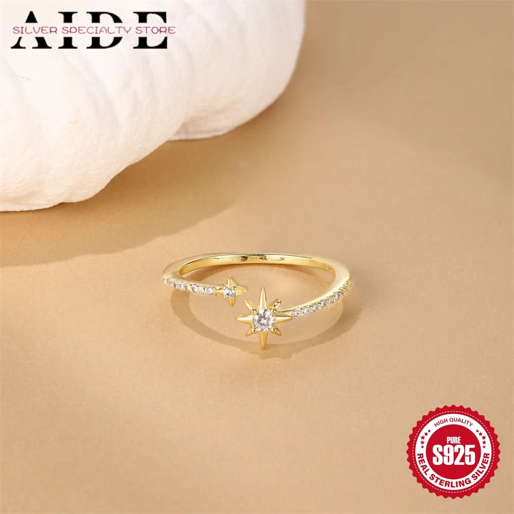 

AIDE стерлингового серебра 925, классическое блестящее восьмиугольное кольцо со звездой, открытое регулируемое кольцо для женщин, милые ювелирные изделия, свадебные аксессуары, подарок