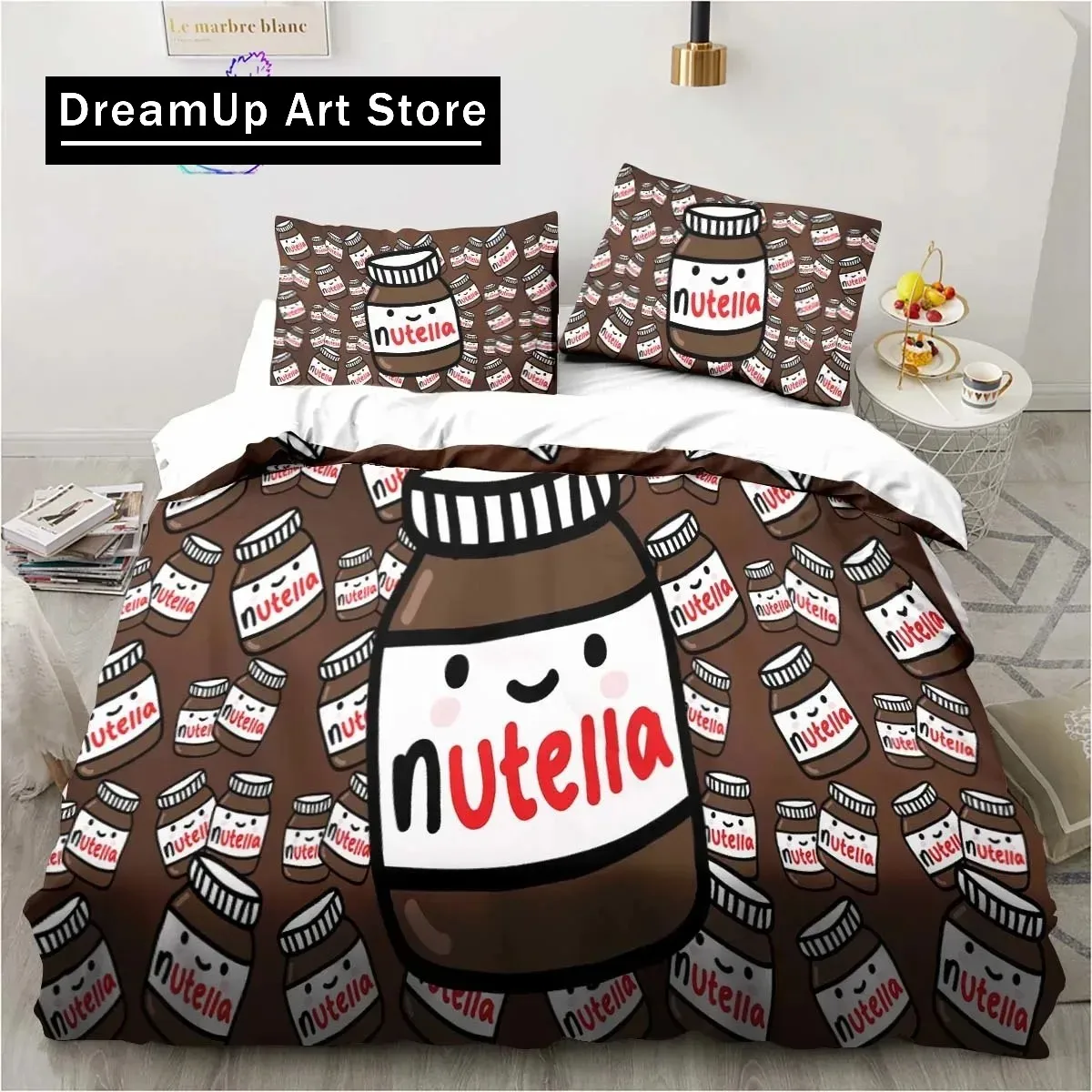 Nutella Pattern Cartoon Bedding Set Single Twin Full Queen King Size Bed Set Adult Kid Bedroom Bedding Gift