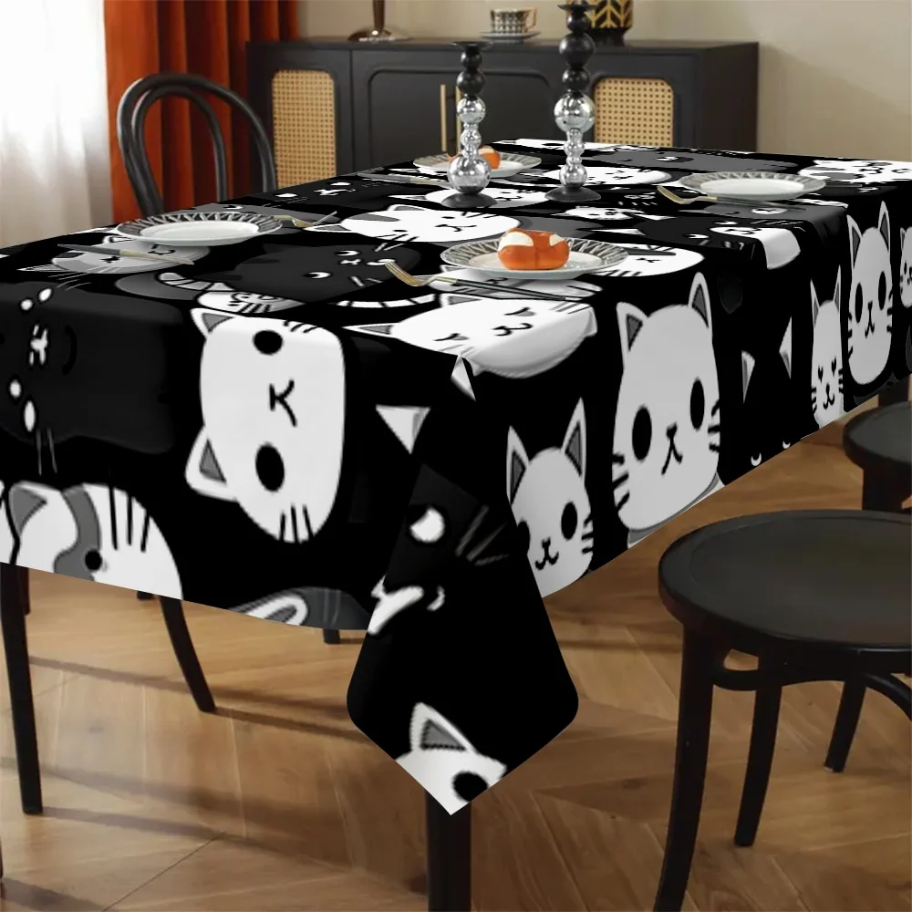 Abstract kitten pattern tablecloth - suitable for picnics, camping, and retro home decoration