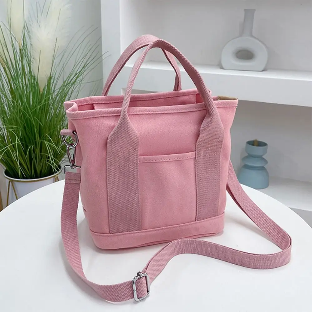 Multi-pocket Japanese Style Crossbody Bag Zipper Handbag Canvas Shoulder Bag All-match Large Capacity Pure Color Tote Bag