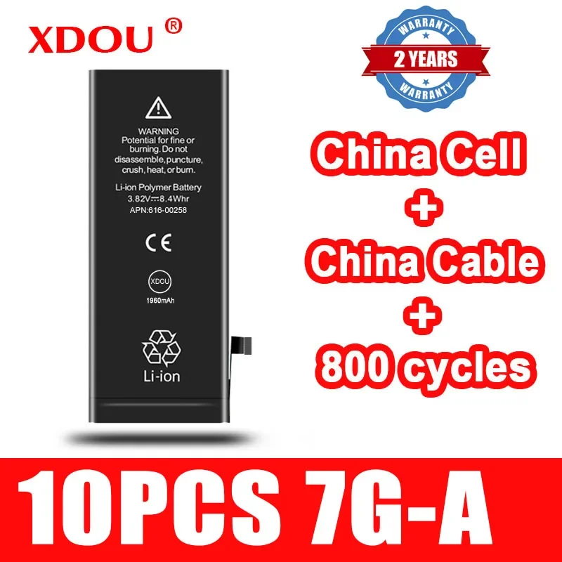 

Аккумулятор XDOU для IPhone 7 7G Accu 1960 мАч, 10 шт./партия, сменный аккумулятор, китайский сотовый кабель, 800 циклов, 2024 7G-A