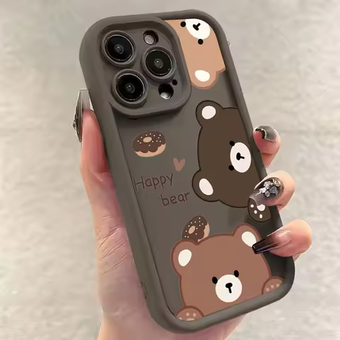 Cute Cartoon Bear Case for Samsung Galaxy S25 S23 S22 S24 Ultra Plus S21 FE A54 A53 A52 A52S A16 A15 A35 A55 A34 A33 A32 Cover