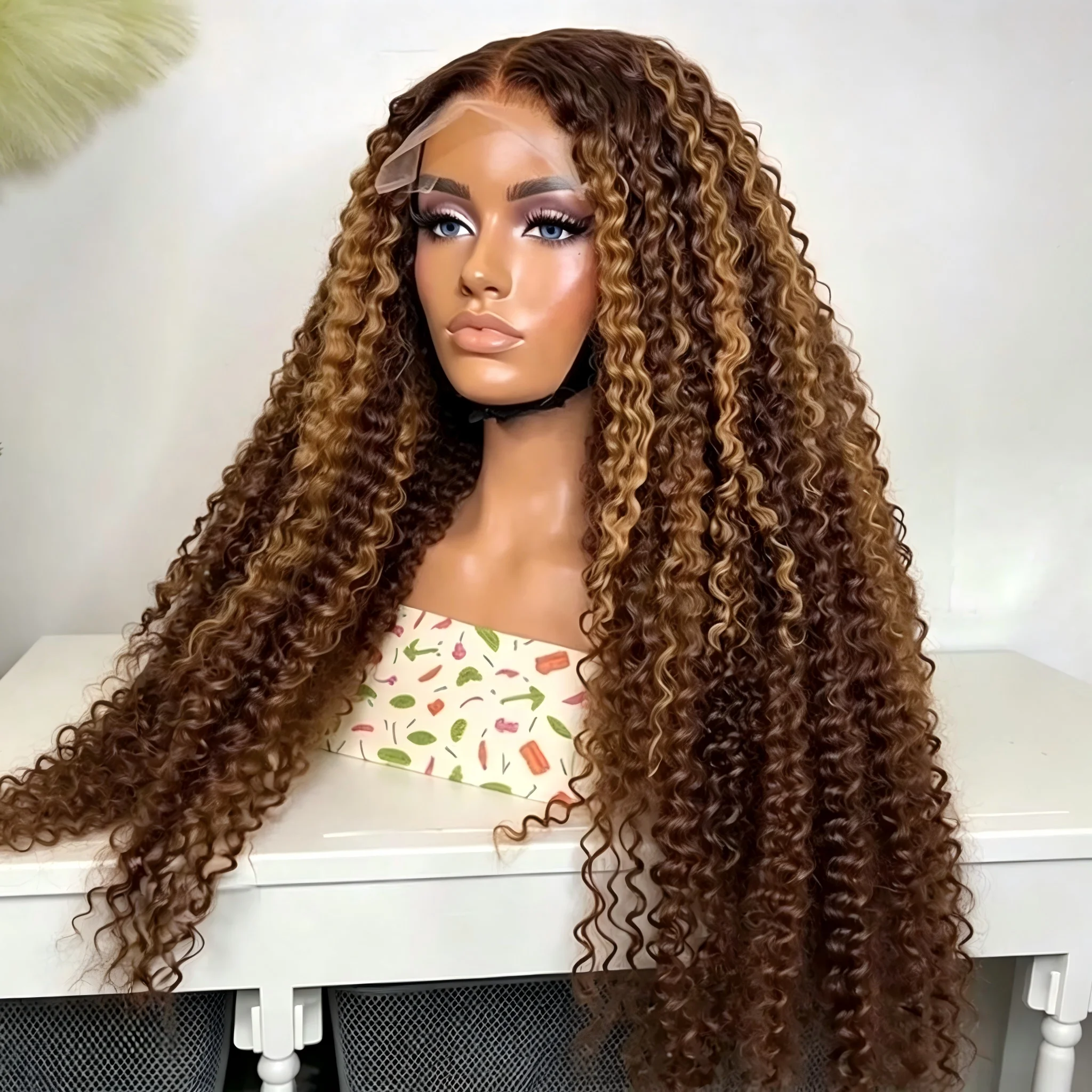 

Honey Blonde 13x4 Deep Wave Lace Front Wigs Human Hair 4/27 Highlight Ombre Deep Wave HD Transparent Lace Front Wigs 200% Density Wet And Wavy Curly Lace Frontal Wig for Women