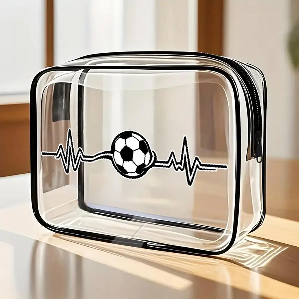 

Soccer Ball Heartbeat Line Clear Zipper Makeup Bag Minimalist Black Trim Cosmetic Organizer Pouch Portable Travel Toiletry Stora