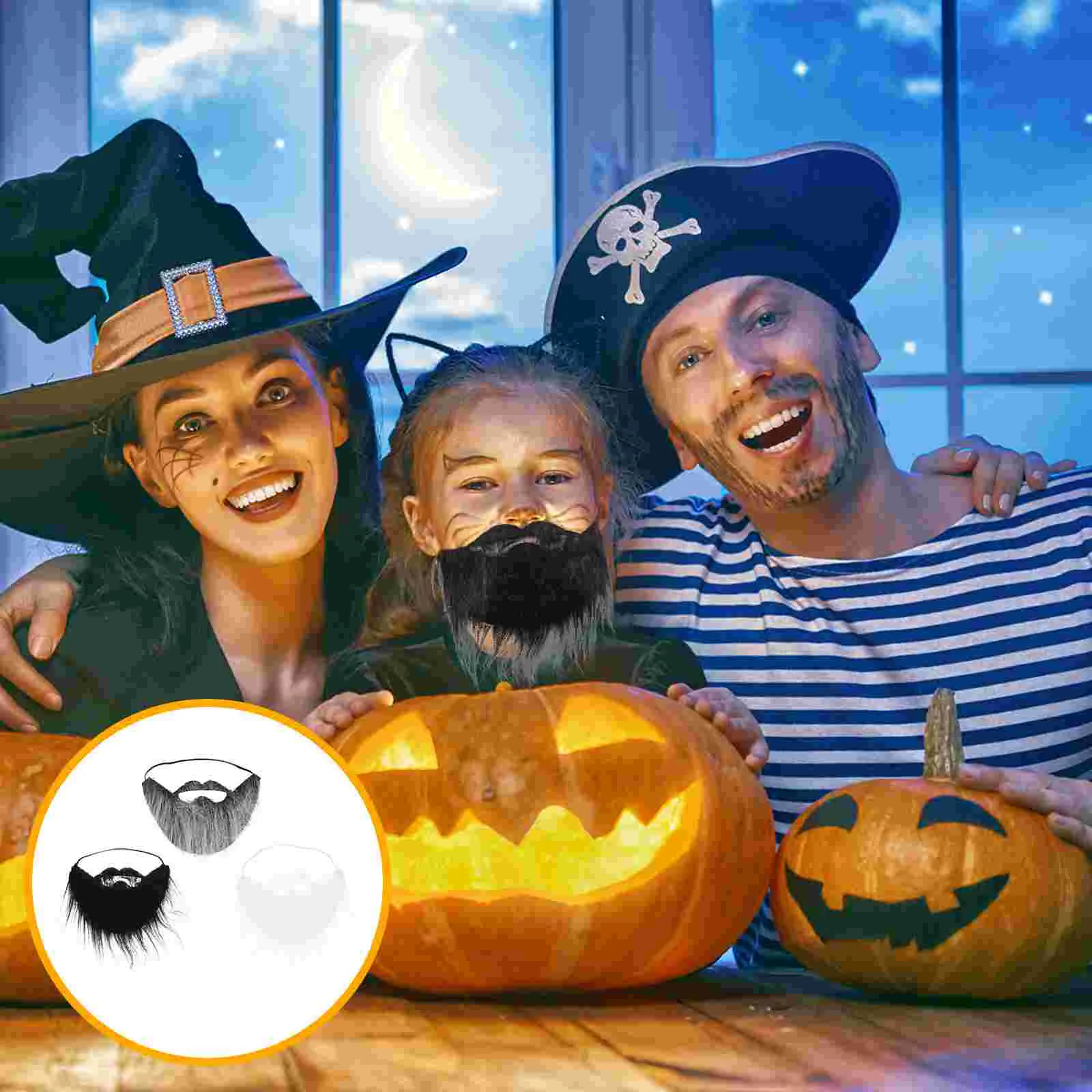 3 pçs barba barbas falsas crianças e artesanato compõem adereços bigode halloween flanela cosplay para