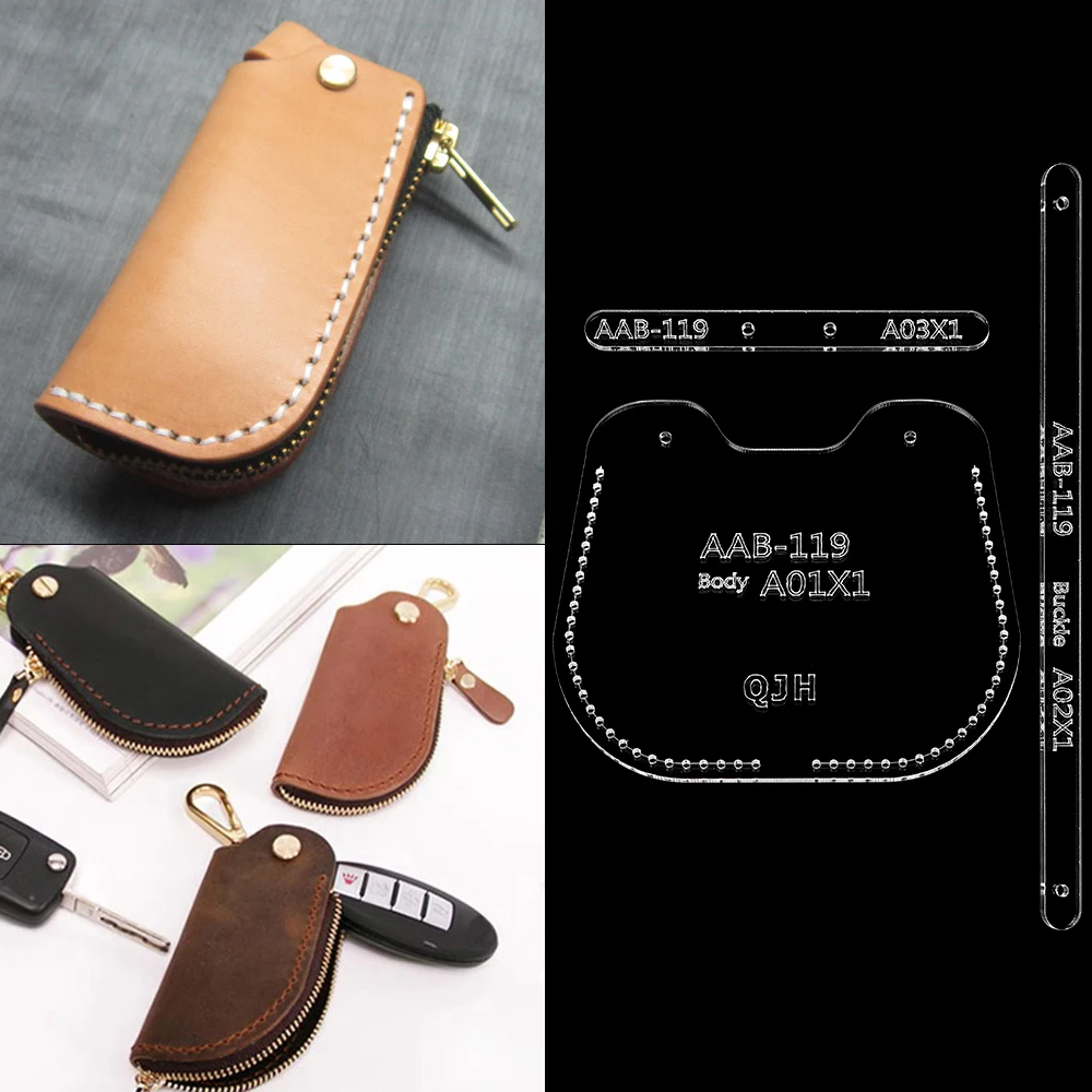 DIY Sewing Template, Acrylic Design Stencils for Quilting Leather Zipper Keychains & Car Key Protection Bag