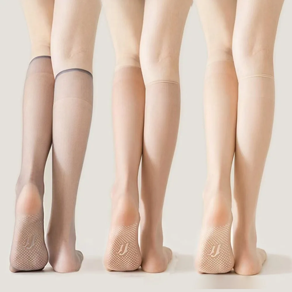 New Non-slip Silicone Rubber Crystal Socks Breathable Ultra-thin Middle Tube Socks Anti-hook Transparent Hosiery Women
