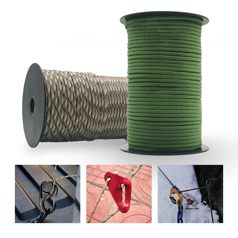 100M 550 Military 7-Core Paracord Rope 4mm Outdoor Polyester Parachute Cord Camping Survival Umbrella Tent Bundle