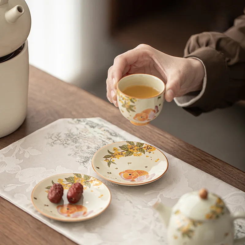 Ceramic Coaster Big Head Goldfish Plant Ash Glaze Heat Insulation Mat for Tea Cup Kung Fu Tea Set Home Kitchen Decor