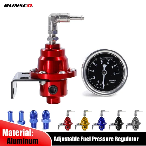 Regulador de presión de combustible ajustable, accesorios para coche, reacondicionamiento de vehículo, sobrealimentador de combustible Universal con Kit de manómetro, azul/rojo/negro