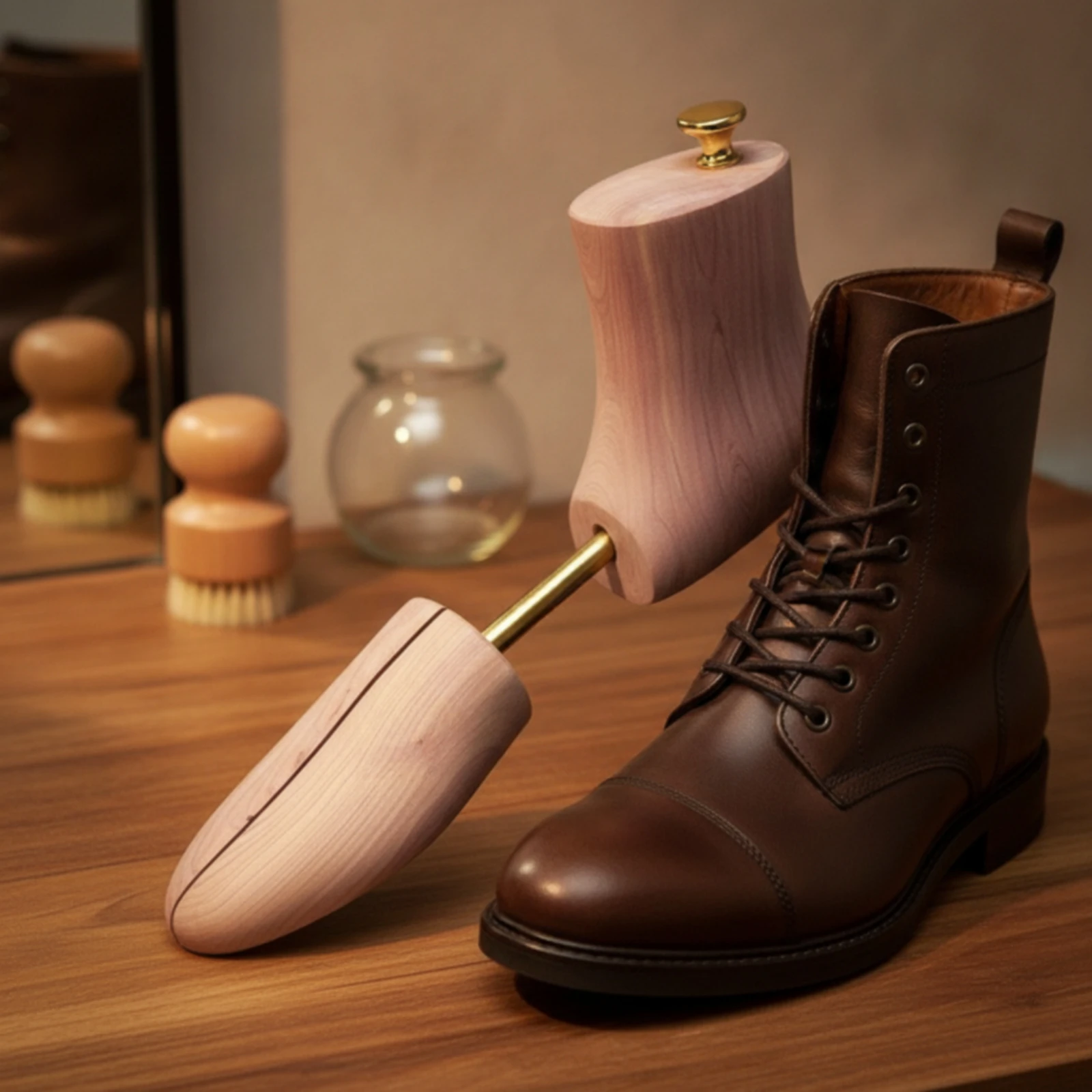 Adjustable Wooden Shoe Tree with Metal Bar Natural Fragrant High-Top Boot Tree Leather Shoe Shaper Wrinkle Preventing