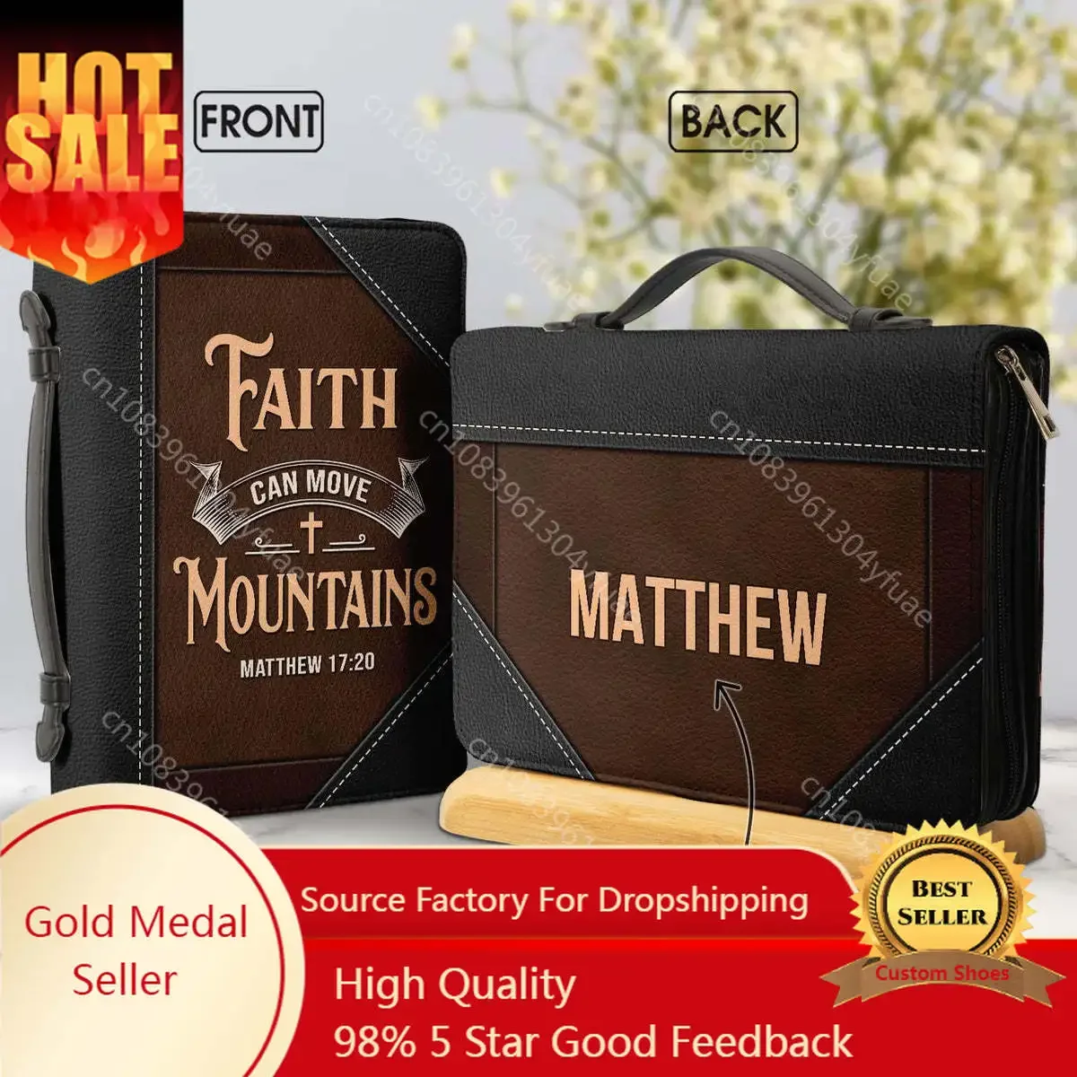 Women's Bible Bags Faith Can Move Mountains Words Design Leather Bible Cover Case Practical Bible Storage Bags Paquete Bíblico