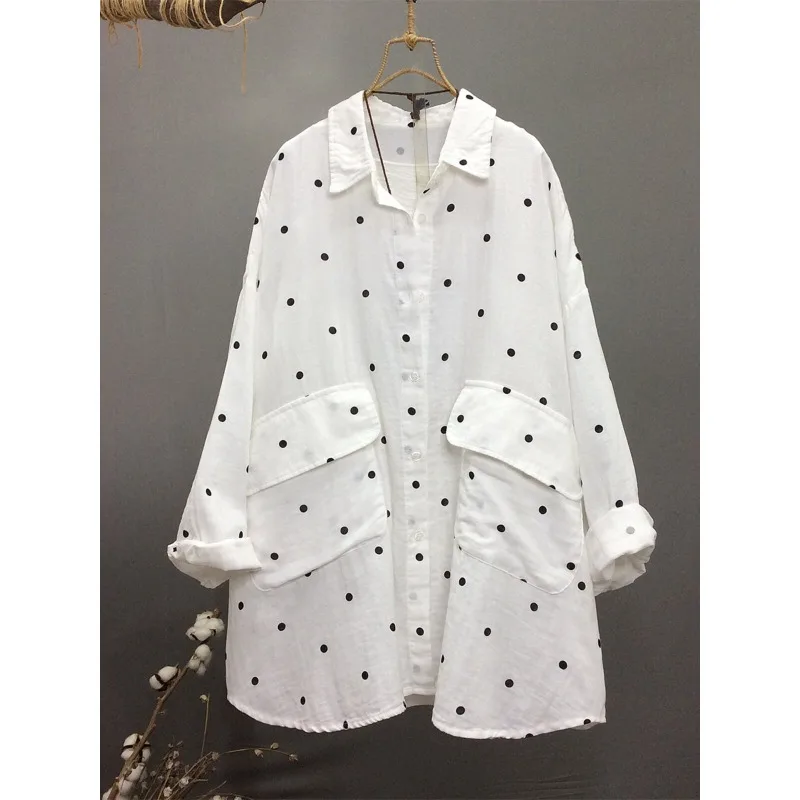 

Женская рубашка-кардиган SuperAen Loose Polka Dot из чистого хлопка, двухслойная, с принтом в горошек