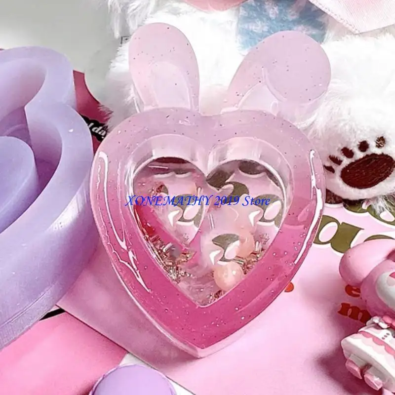 F42F لتقوم بها بنفسك الايبوكسي آذان أرنب الحلي الديكور قالب قطرة الغراء سيليكون قالب محلية الصنع