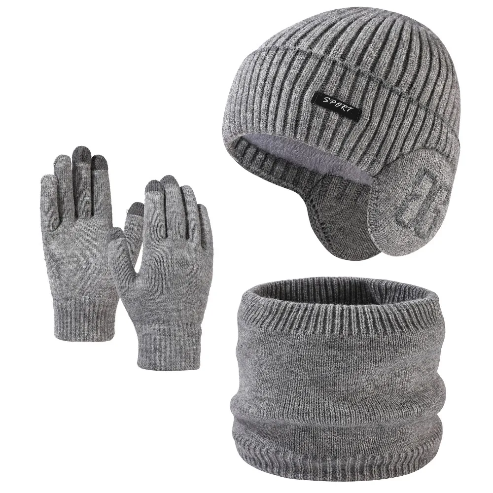 Winter dikkere muts sjaal en handschoenen set, heren thermische fleece gevoerde slouchy muts sjaals handschoenen, 3 in 1 warme set