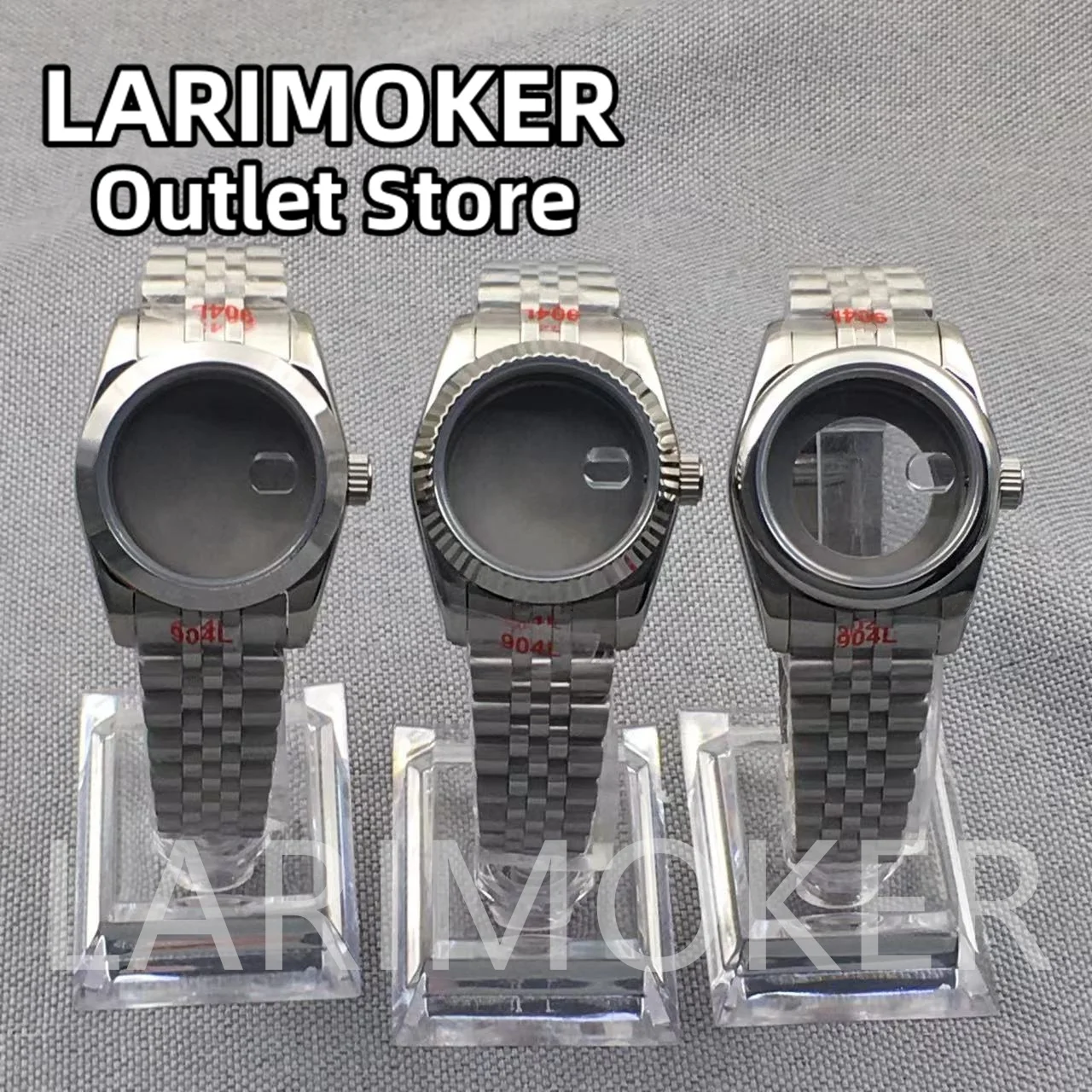 LARIMOKER 31mm Women's Silver Stainless Steel Round Fluetd Polished Bezel Sapphire Glass Case Fit NH05 NH06 Movement