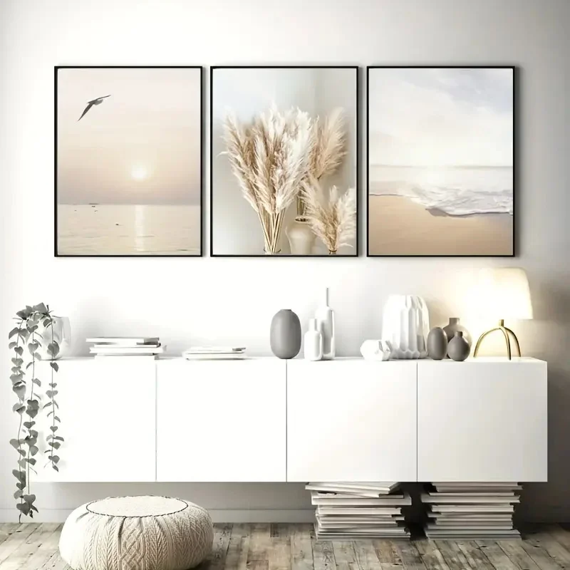 3pcs frameless Canvas Painting 3pcs Canvas Prints Poster Modern Art Beautiful Seaside Scenery Sunset Posters  Ideal Gift for Liv