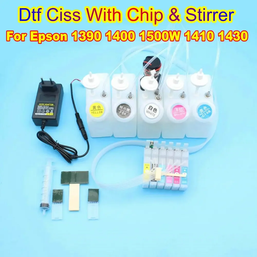 Epson R1390 1400 DTF Ink Tank System With Stirrer White Printer Continuous Ink Supply Dtf Kit CISS Tool 1390 1500W 1410 1430