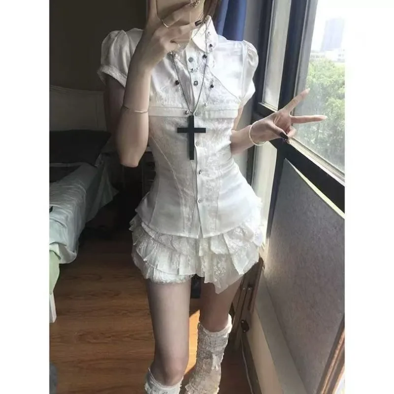 

Dark Gothic Pleated Rose Suspender Cobweb Bow Tie Top Punk Cross Skirt Set E-Girls Y2k Two Piece Sets Women Outfits 2025 Summer