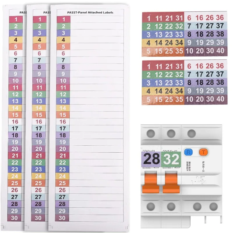 Kit d'étiquettes pour disjoncteur avec panneau de marquage (1-10, N, T, R, S) | Autocollants manuscrits pour panneaux électriques pour boîtes de distribution