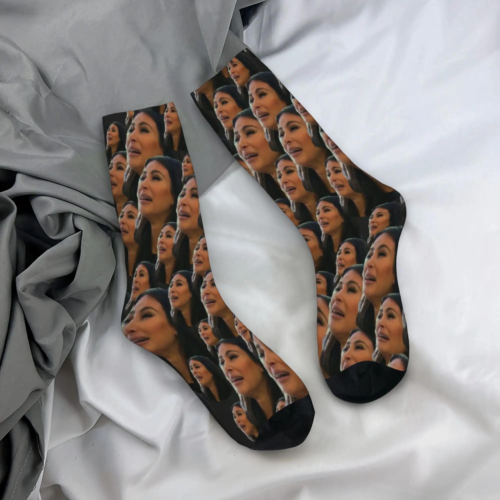 Kardashian Crying Meme Reaction Face Socks for Women Men Merch Spring Autumn Winter  Cotton Middle Tube Socks Breathable