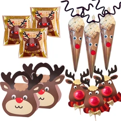 Cartoon ReinDeer Candy Bags Cookie Boxes Lollipop Holder Cards Merry Christmas Party Decorations DIY Baking Packaging Supplies