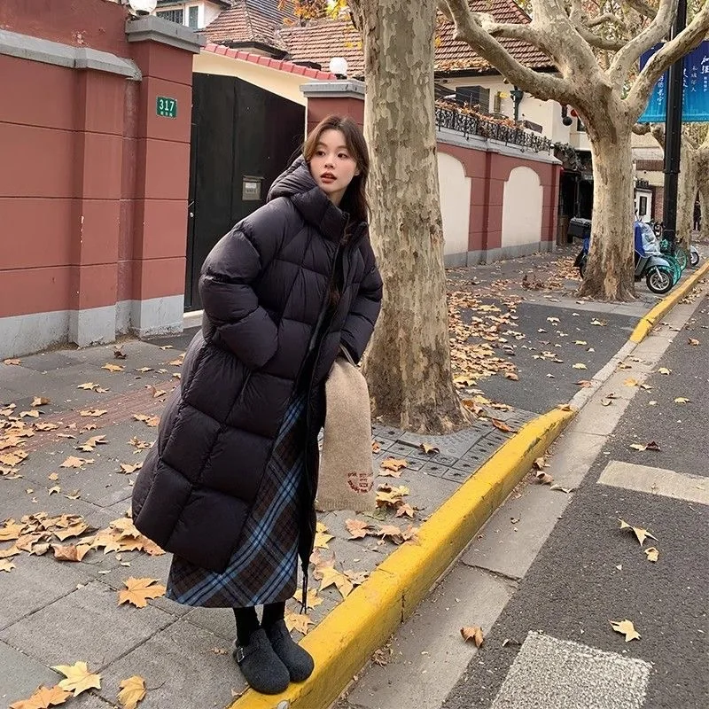 Autunno Inverno Cappotto lungo in cotone Donna 2025 Nuova moda Allentato Casual Giacca in cotone con cappuccio Pure Clour Addensare Tuta sportiva femminile
