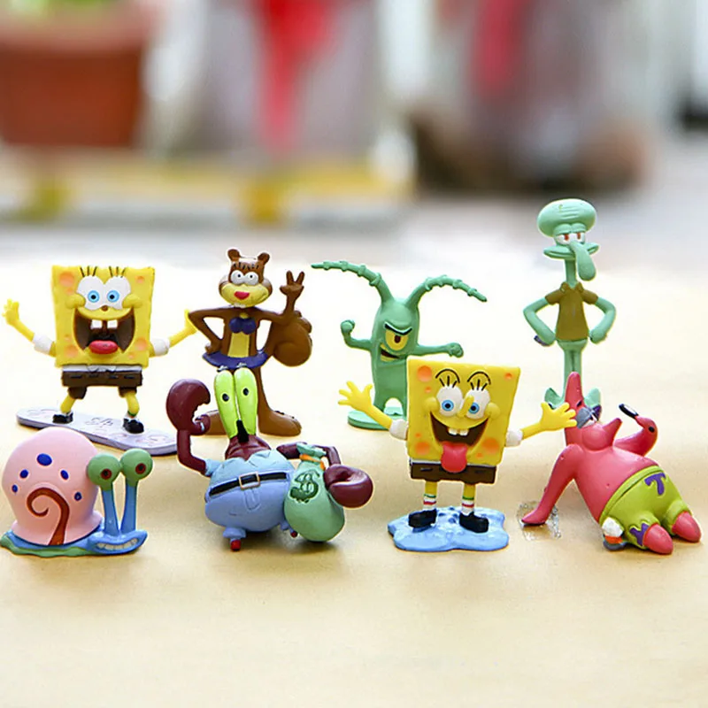 8pcs/set Spongebob Squarepants Kawaii Cartoon Doll Toy Patrick Stars Squidward Tentacles Armor Abs Krabs Plankton GK Model Gift