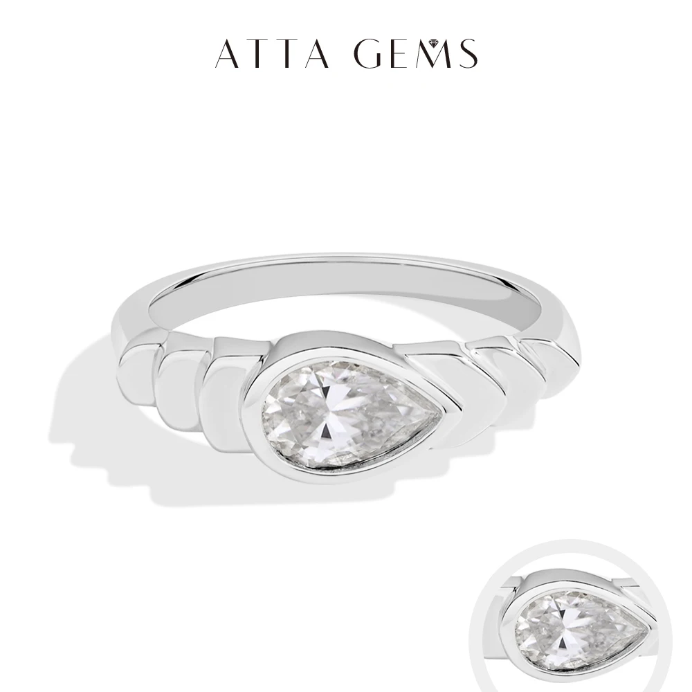 

ATTAGEMS Brilliant Moissanite Ring for Women 1CT Pear Cut S925 Sterling Silver 18k Gold Plated Rings For Engagement Fine Jewelry