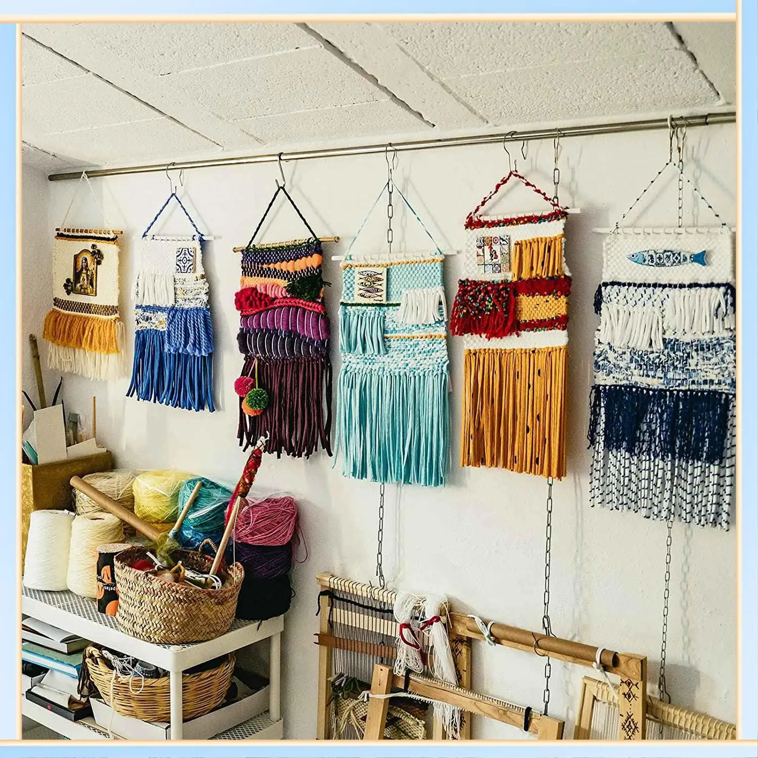 -A60I 2Pcs Blank Rug Hooking Mesh Latch Hook Canvas Kit With 2 Pcs Wooden Bent Crochets For DIY Rug Tapestry (19X19 Inch)