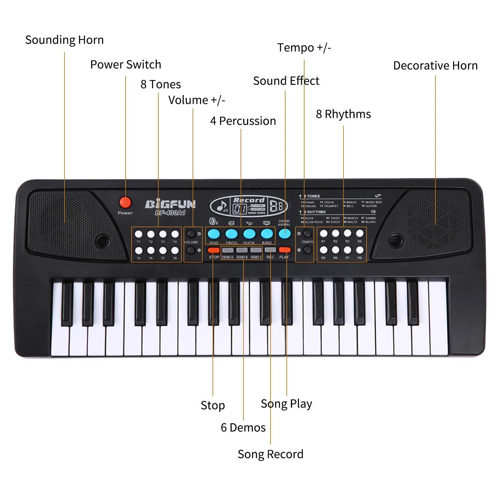 37 Keys USB Electronic Organ Kids Electric Piano with Microphone Black Digital Music Electronic Keyboard Built-in Stereo Speake