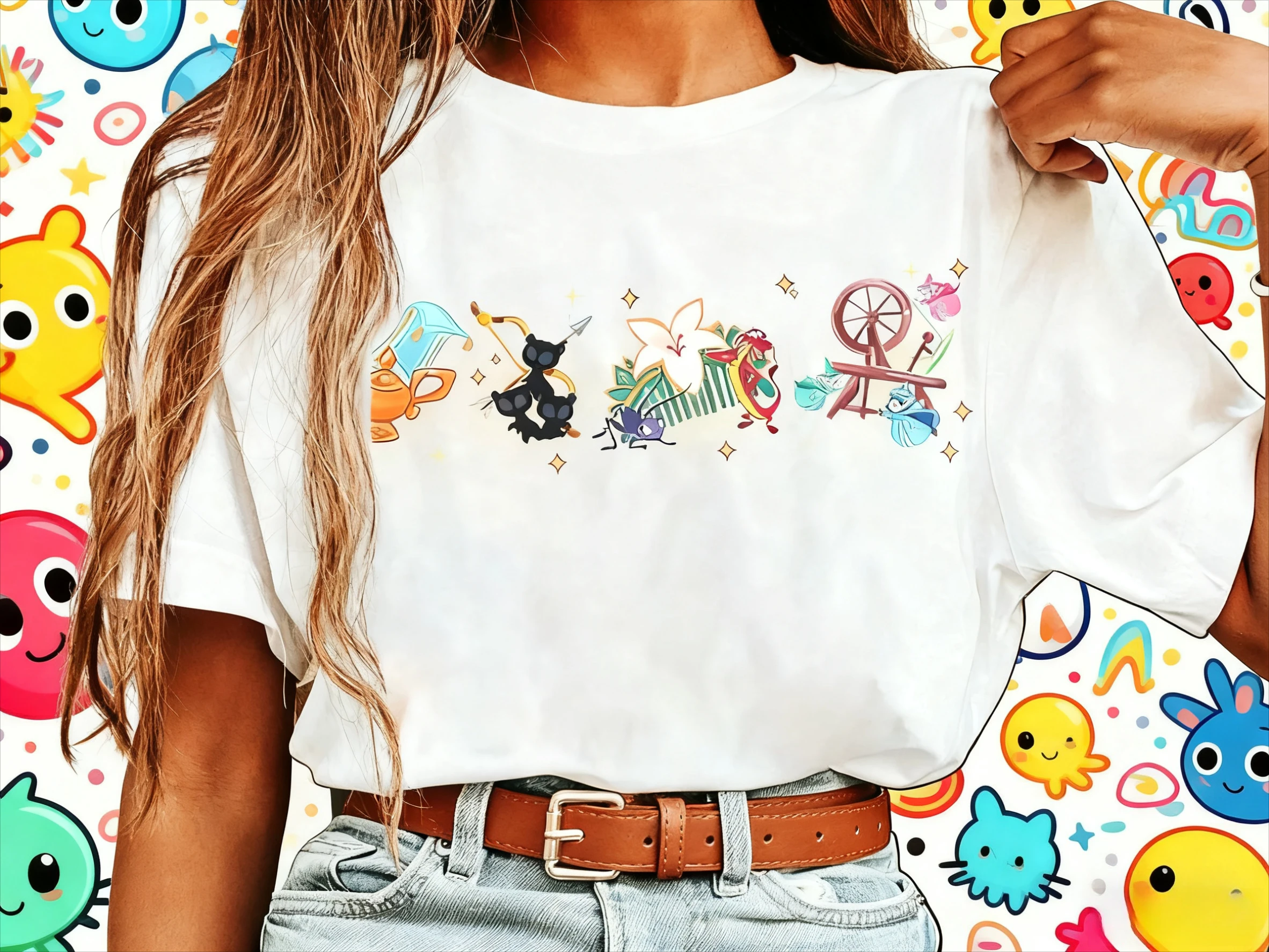 Sommer-T-Shirts aus reiner Baumwolle mit Disney-Prinzessinnen-Print, Disney-Mädchen-T-Shirts, Dornröschen-Flora, Funa und Meriwez