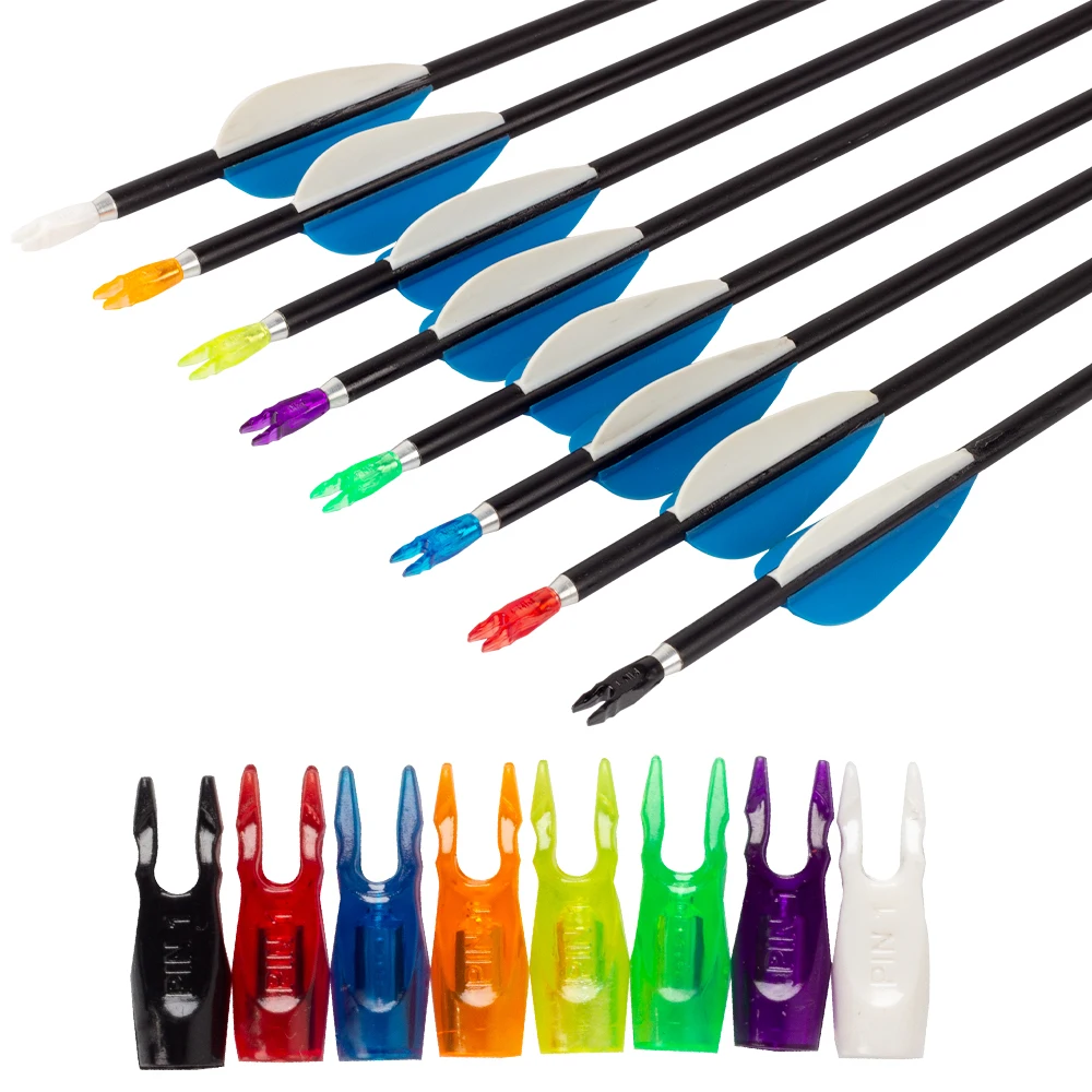 50 Pack Archery Arrow Nocks Arrows Aluminum Pin or Plastic S/L Nock Carbon Arrow Shaft Compound Bow Fiber Hunting Shooting