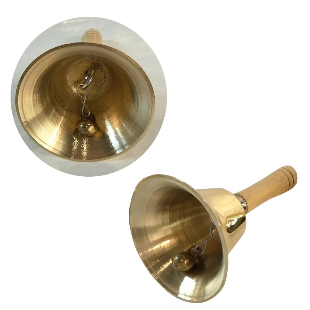 Copper Polished Brass Rattle Hand Bell Wooden Handle 8cm Lightweight Christmas Party School Restaurant Call Bell
