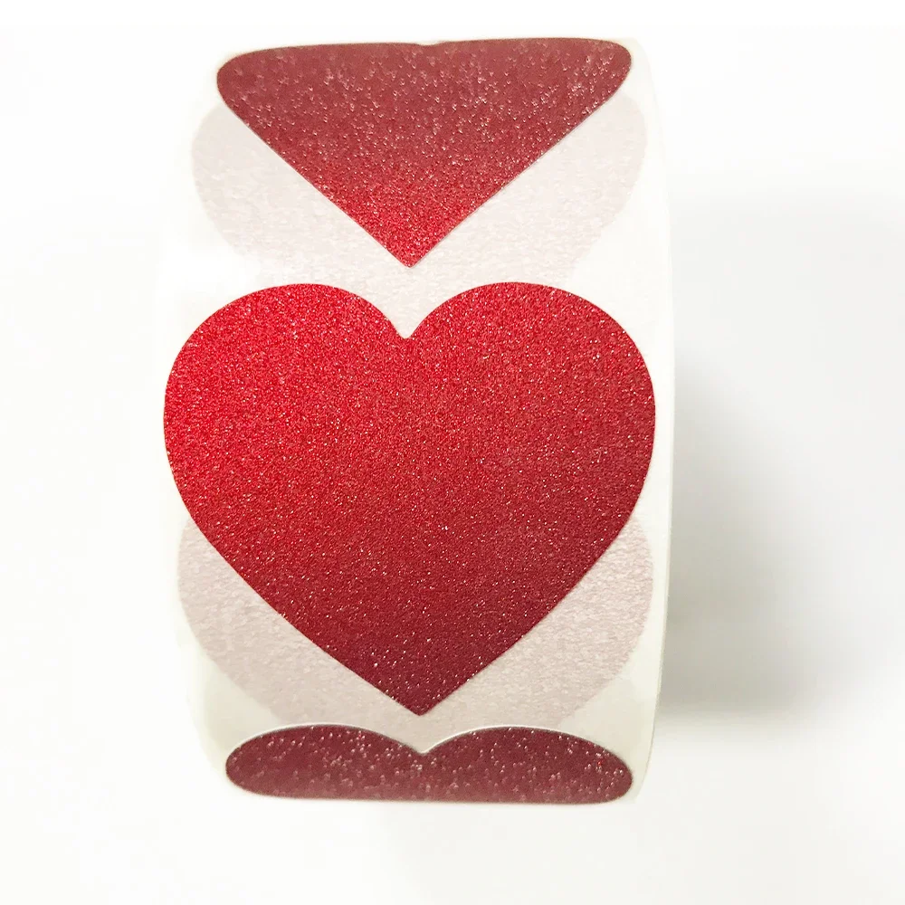 500pcs Heart Sticker Roll Red Glitter Frosted Decorative Gift Sealing Decals Labels Envelope Valentine's Day Love Sticker Bride