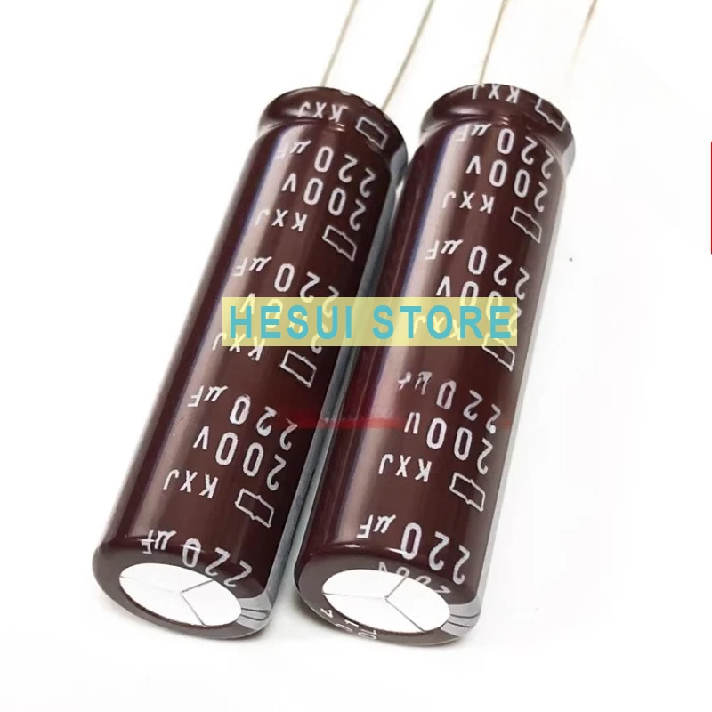 مُكثَّف كهربائيًا كيميائيًا 200V220UF 12.5X45 الماس الأسود KXJ عالي التردد منخفض المقاومة عمر طويل بني