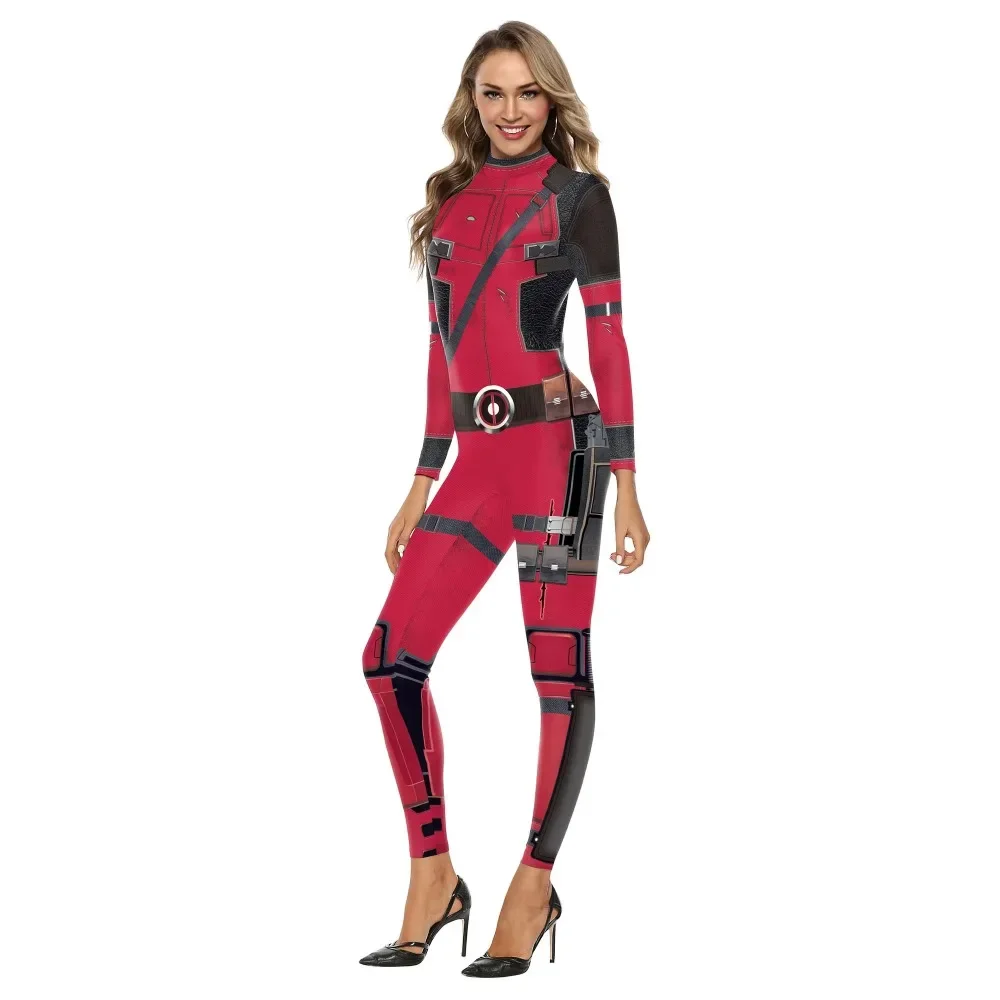 Teanoon Woman Cosplay Costume Superhero Sexy Jumpsuit Animation Printing Catsuit Long Sleeve Disguise Party Outfit Clothes