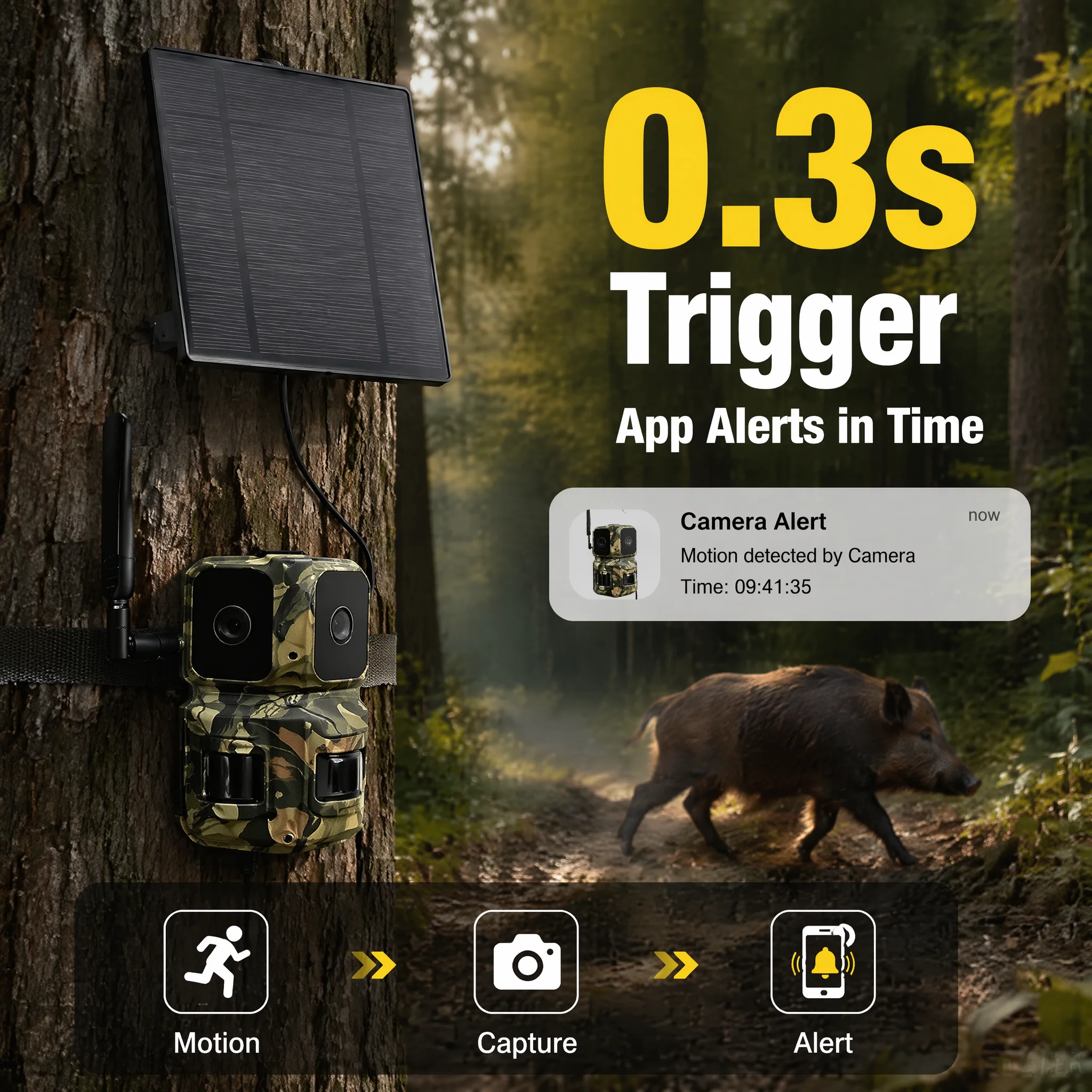 EU 4G Dual Lens Trail Camera Hunting Camera Wide-Angle Night Vision Waterproof Solar Panel Cloud for Wildlife Monitoring