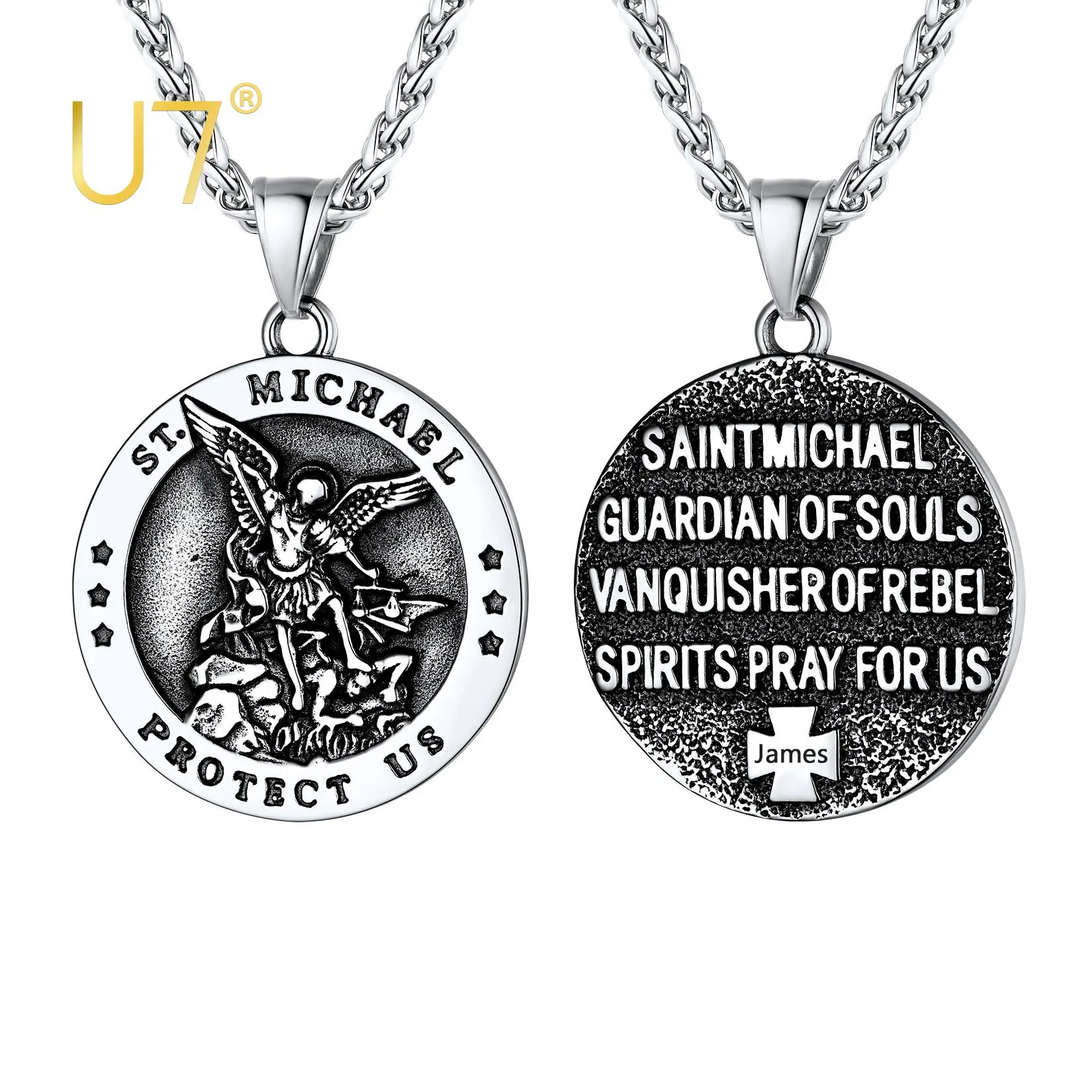 

U7 St Michael Medal Necklace Stainless Steel Catholic Amulet Pendant Archangel Jewelry for Men