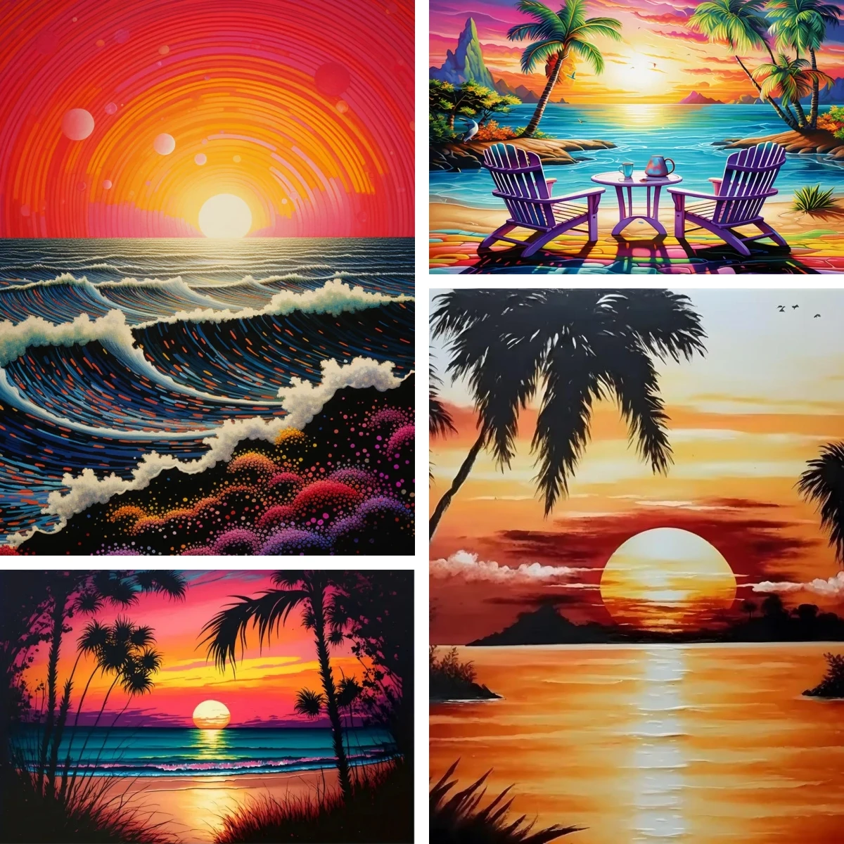 

DIY 5D Diamond Painting Embroidery Mosaic Beach Sunset , Coastal Pink Sky Diamond Art Travel and Vacation in Holiday Relax Time