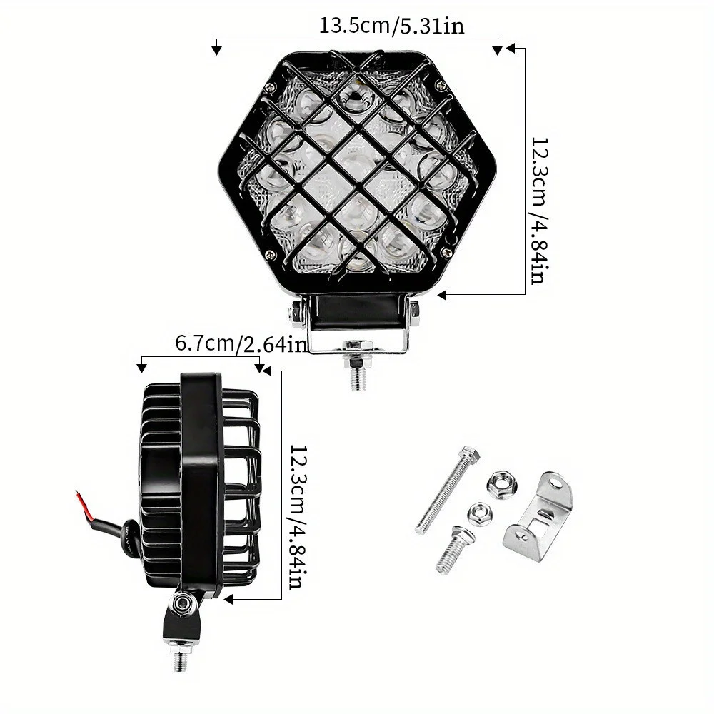 16 LED 48W New Car LED 9-30V Work Light 5-inch Lens Auxiliary Light Red Shell Modified Headlight Engineering Spotlight