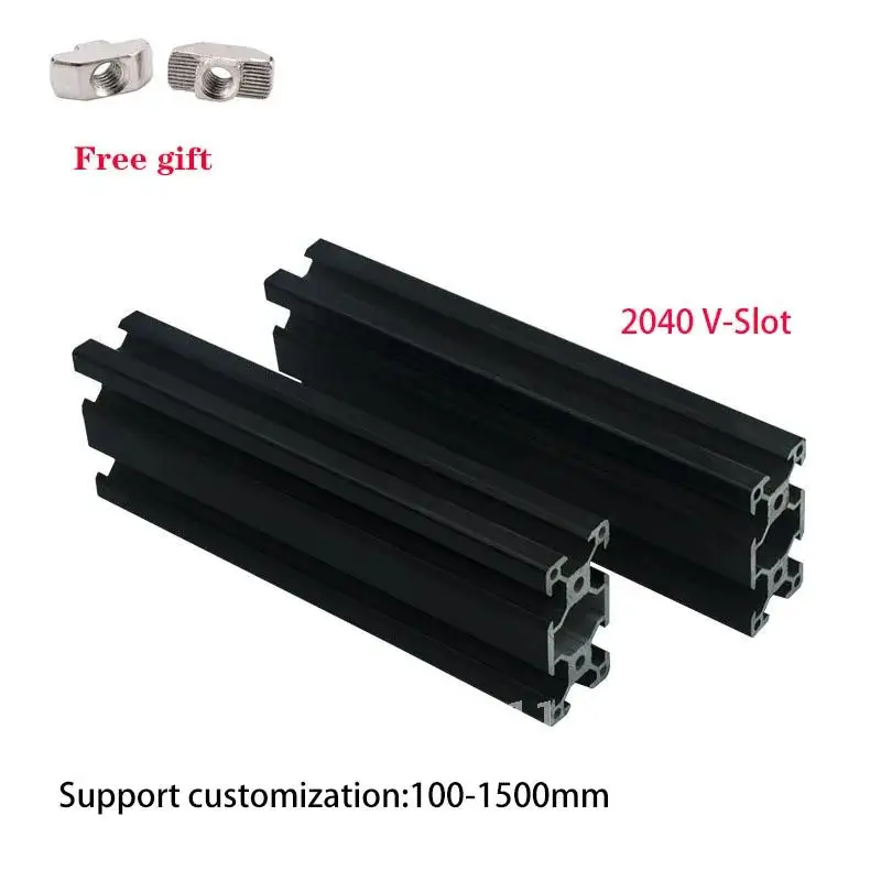 

2pcs Black 2040 V-Slot Aluminum Profile Extrusion Frame European Standard 100mm-1200mm Anodized Linear For CNC 3D Printer Parts