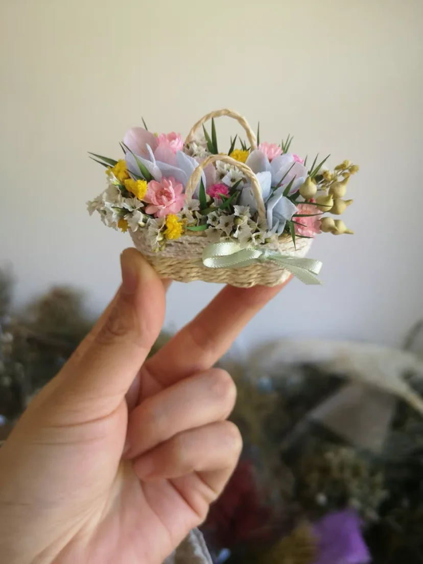 Doll House Decoration Miniature Dry Flower Basket Living Room Decoration Model Doll Wedding Party Mini Bouquet Couple Gift Bjd