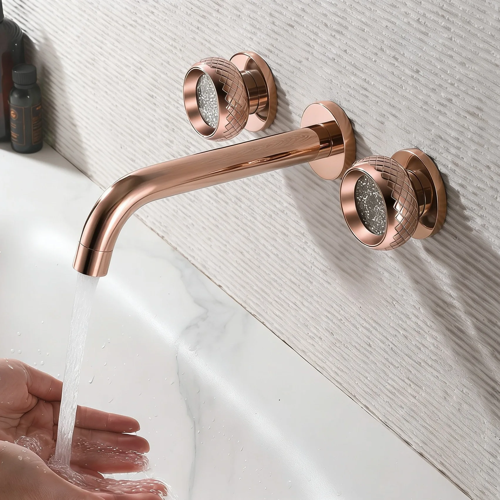 

Brass material faucet, hotel bathroom embedded hidden wall three hole double opening hot and cold faucet