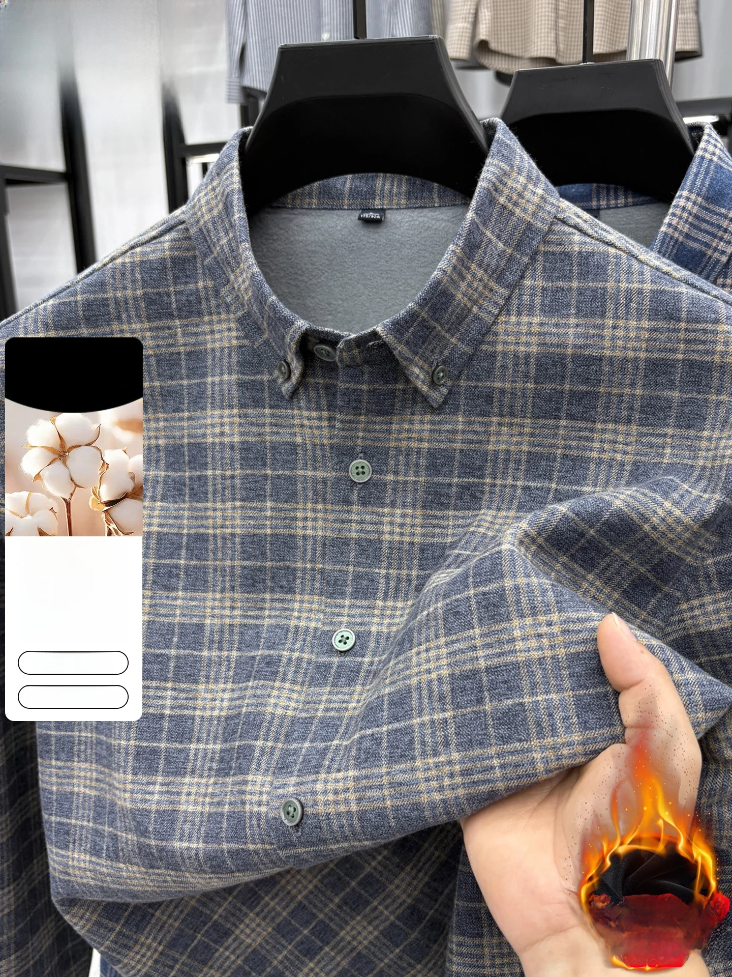 

Thiened Flannel Plaid Cotton irt Men's Long Sve Busin Casual Loose irt Warm Faionable Ci Sle Winter Wear