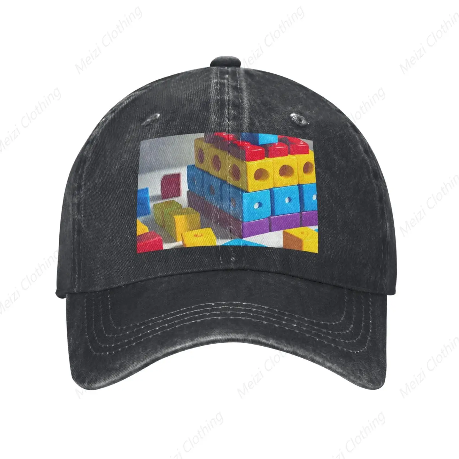 Colorful Building Blocks Neutral Baseball Cap Daily Outdoor Men's And Women's Washed Denim Hat Adjustable Dad Hat