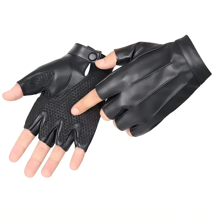 

1 Pair Fingerless Cycling Gloves PU Leather Gloves Outdoor Sport Faux with Anti-slip Layer Glove for Driving Motorcyle