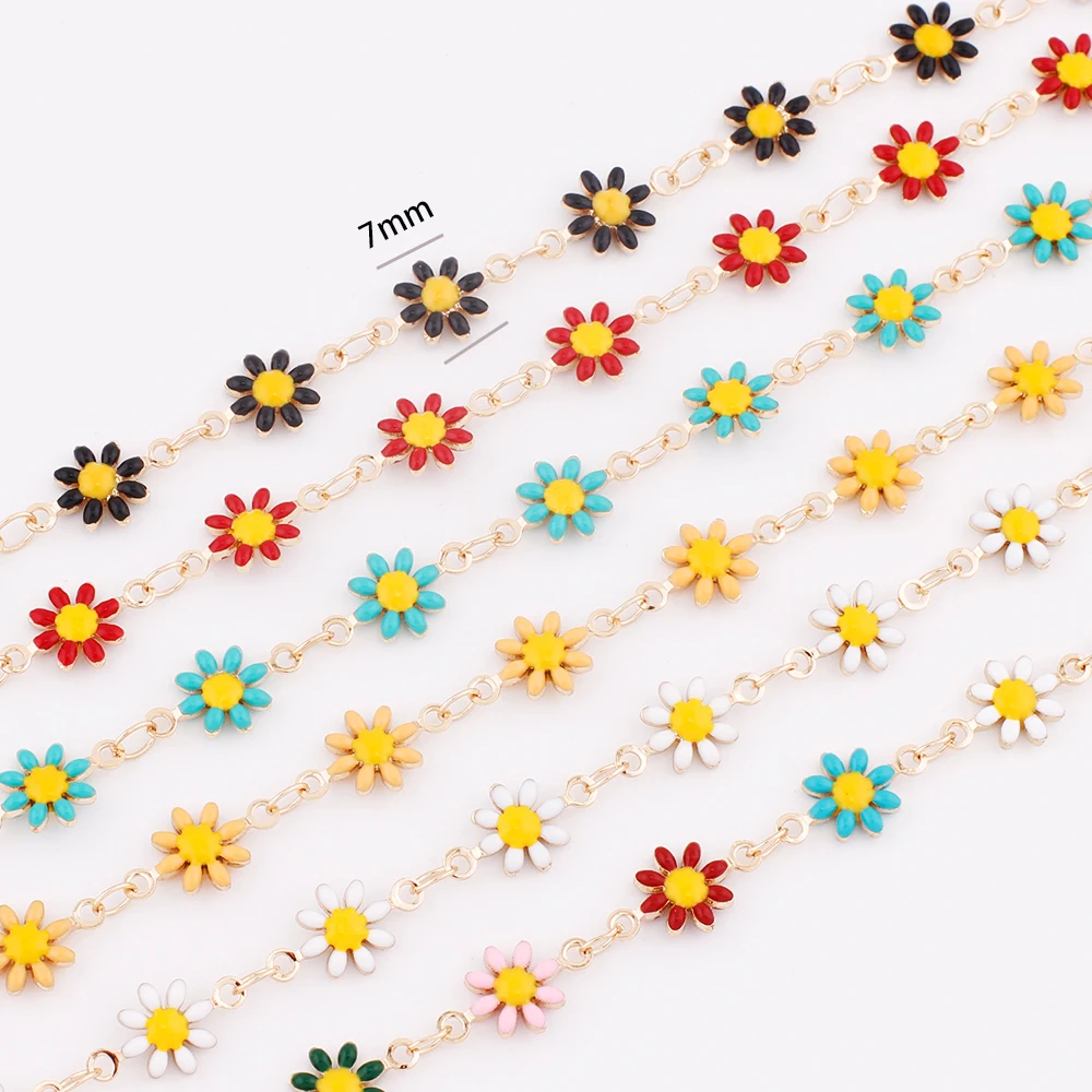 1meter Daisy Flower Enamel Chain Copper Necklace Chain for Jewelry Making DIY Women Bracelets Anklet Supplies Accessories