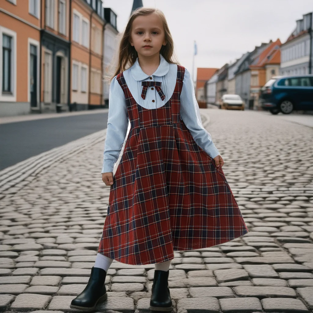 

Клетчатое платье для девочек, ложная рубашка из двух предметов в британском академическом стиле, рубашка с длинными рукавами, платья принцессы для детей, осенне-зимнее новое поступление