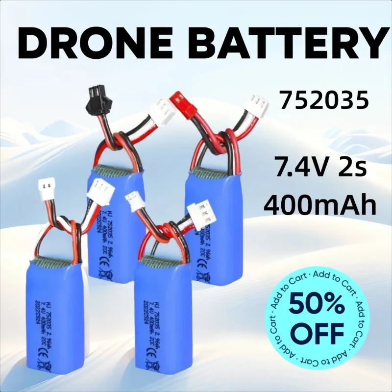 

7.4V 2s 400mAh 752035 20C Jst Sm Xh2.54 Ph2.0 Plug for DM007 Quadcopter Aerial Drone Battery